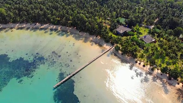 美丽的海滩和大海的鸟瞰图和岛上的椰子树天堂视频素材