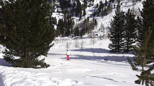 越野滑雪在雪山在冬天视频素材