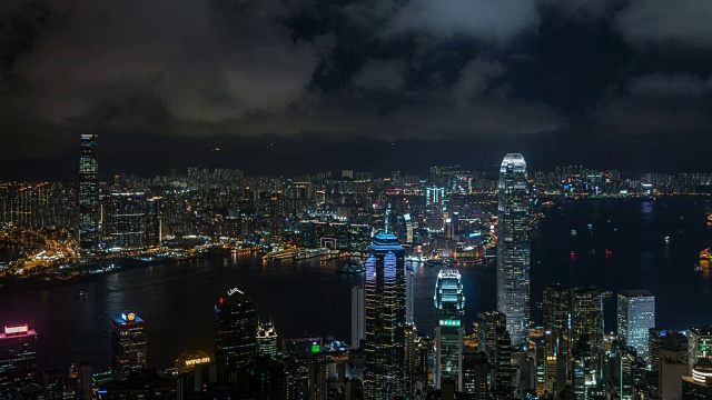 4K延时拍摄:香港维多利亚港山顶的日落视频素材