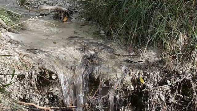 森林中河流的特写，流水的细节视频素材