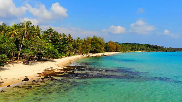 美丽的鸟瞰图海滩和大海与椰子树天堂岛视频素材