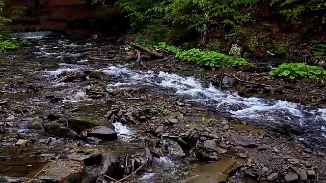 山川雨后汇成一条河。湍急的山涧成为河流视频素材