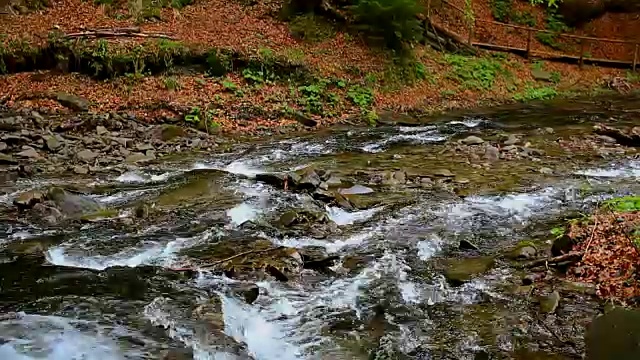 山河溪流景观。湍急的河水中湍急的溪流视频素材