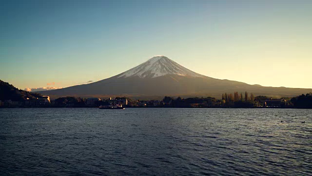 从日本川口町湖眺望富士山视频素材