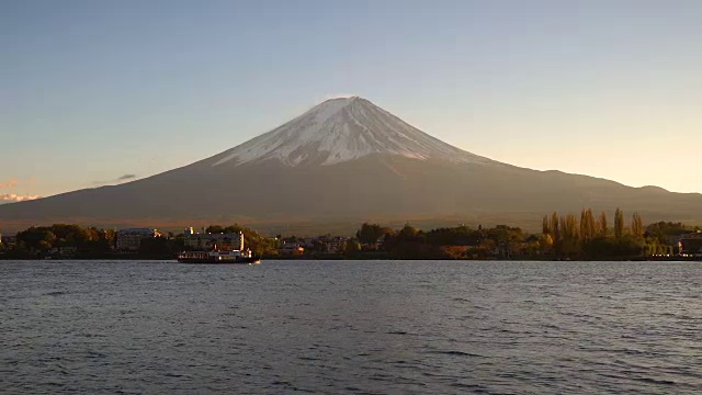 从日本川口町湖眺望富士山视频素材