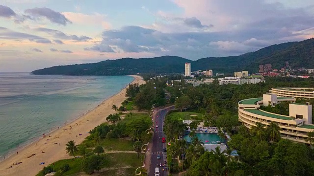 普吉岛日落天空著名的海滩空中全景4k时间推移泰国视频素材