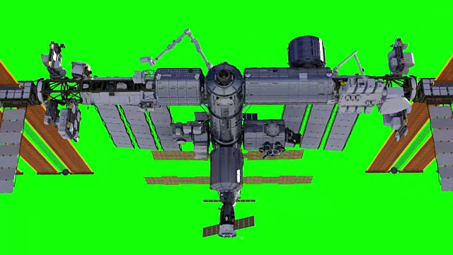 环绕国际空间站飞行。绿色的屏幕。视频素材