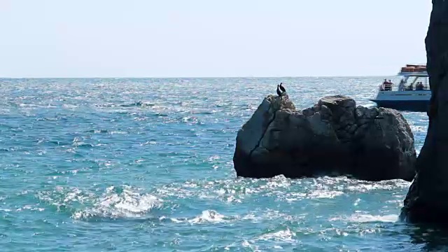 海浪拍打着岩石。视频素材