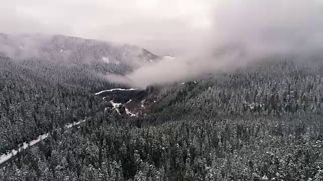 华盛顿高速公路2山森林雪景直升机视频素材