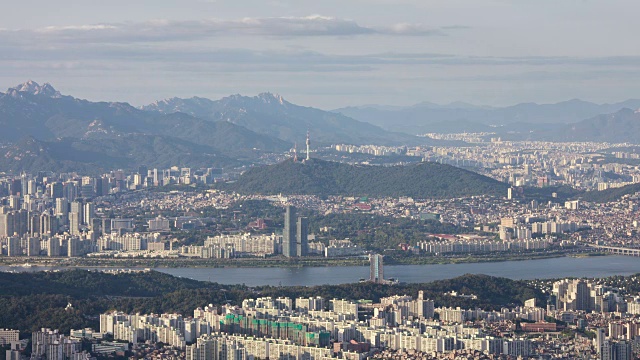 日市景北汉城塔(著名旅游景点)和汉江视频素材