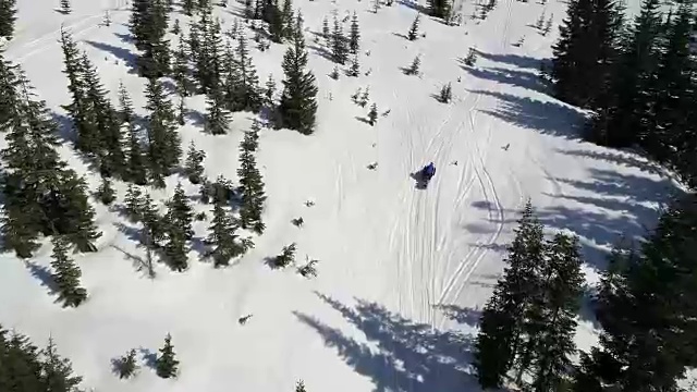 在雪山上拉雪车的人视频素材