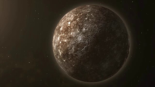 太阳系-水星。它是太阳系八大行星中最小、距离太阳最近的行星，公转周期约为88个地球日视频素材