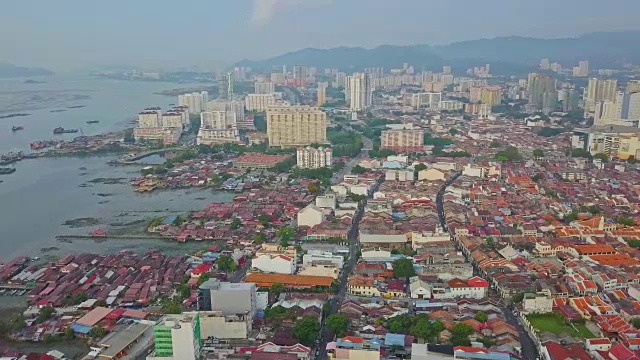 鸟瞰图乔治镇，槟城遗产位于马来西亚半岛西北海岸视频素材