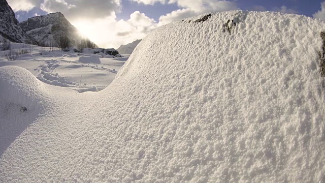 罗弗敦群岛。下雪的景色TRASFOCO视频下载