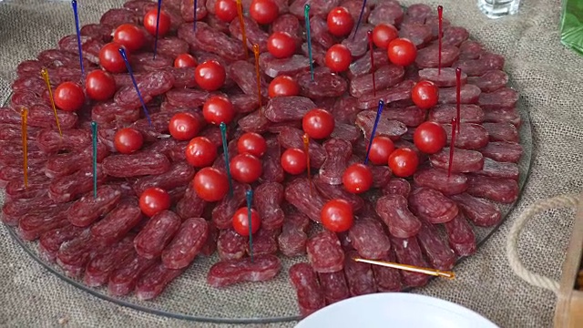 自助餐，桌子，食物，宴会，水果，肉类视频素材