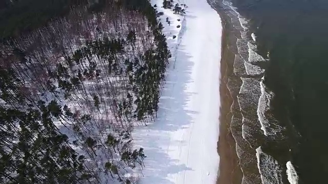 冬季波罗的海雪地海滩的天线视频素材