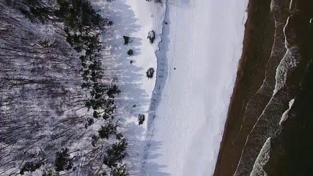 冬季波罗的海雪地海滩的天线视频素材