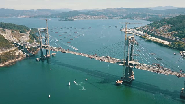 Rande bridge Vigo Pontevedra rias Baixas 4k无人机空中打击加利西亚视频素材