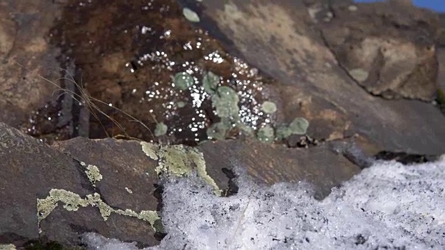 流过岩石上融化的雪的清冷的水流。视频素材