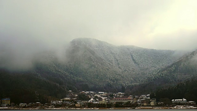 日本川口湖雪景。富士山。视频素材