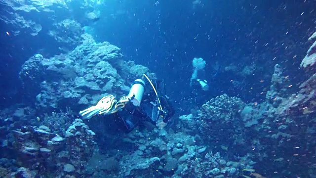 在洞穴里潜水的人-红海潜水视频素材