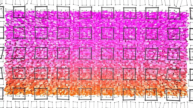 4k低多边形背景动画循环。无缝3d动画在现代几何低多边形样式与梯度颜色。创造性的简单背景。v1有格子的紫橙色平面视频素材