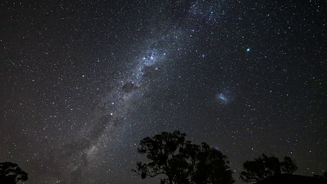 在澳大利亚堪培拉，恒星的夜景，日间运动和麦哲伦云在牛奶的方式视频素材