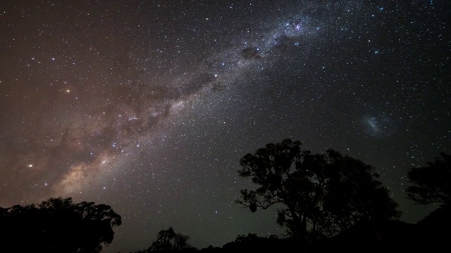 在澳大利亚堪培拉，恒星的夜景，日间运动和麦哲伦云在牛奶的方式视频素材