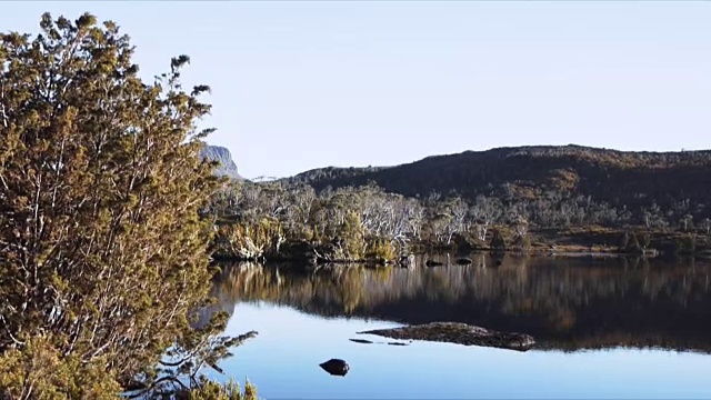 平静的湖与山的倒影视频素材