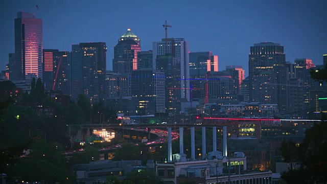 西雅图市中心夜天际线摩天大楼时光流逝视频素材