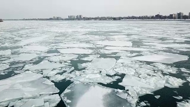 冰在底特律河上流动视频素材