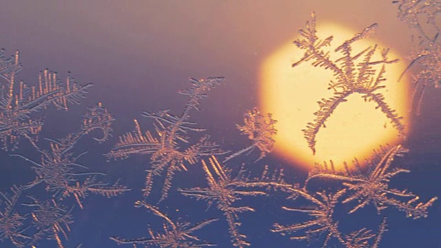 窗户上的雪花在超微距拍摄。视频素材