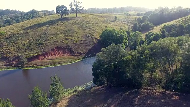 在大的乡村财产的湖边山坡上的动物视频下载