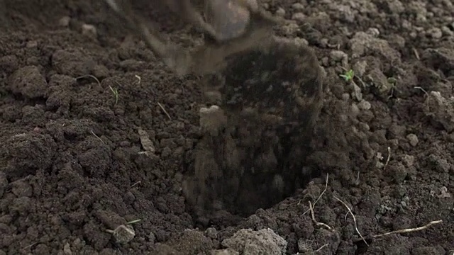 菜刀，花园菜刀松动的土地，花园，田野，犁过的土地，在花园工作视频素材