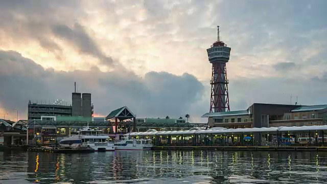 日本福冈博多港白天到夜晚时光流逝4K视频素材