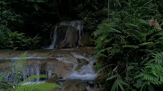 飞到森林里美丽的瀑布视频素材