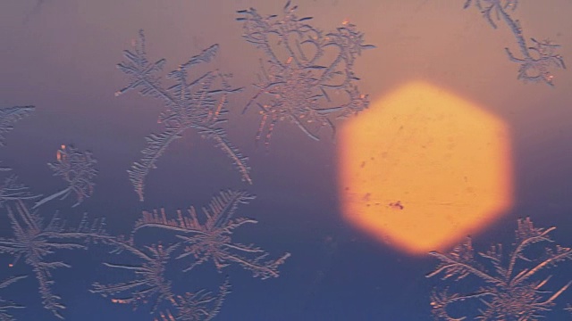 窗户上的雪花在超微距拍摄。视频素材