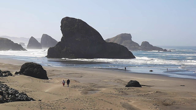 鲨鱼鳍岩俄勒冈海岸线视频素材