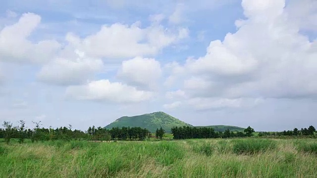 济州岛Wollangbong(寄生火山)的Dalangsioleum山和田地视频素材