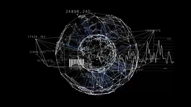 美丽的3d动画全球商业网络在空间旋转与数字和图表。商业和技术概念。循环动画4K超高清3840x2160。视频素材