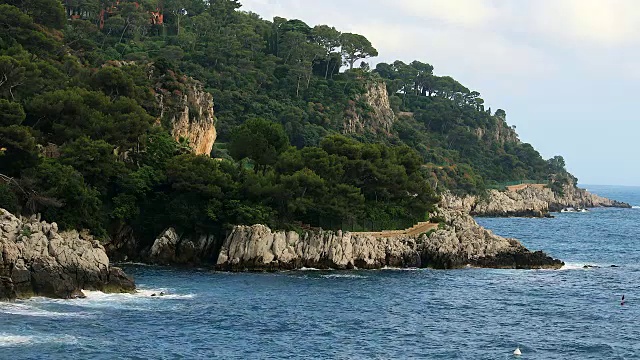 全景地中海和海边的岩石和松树在法国里维埃拉视频素材