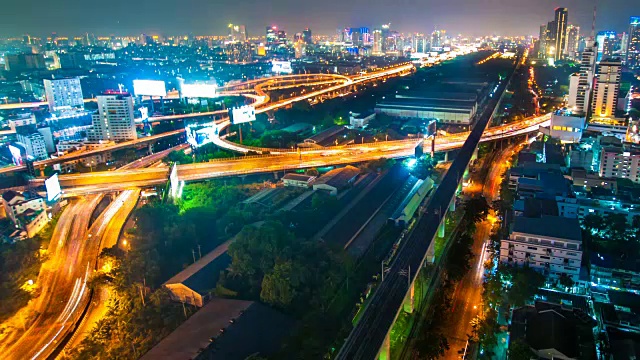 黄昏俯瞰高层建筑的城市商业区全景(泰国曼谷)视频素材