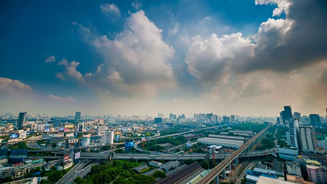 黄昏俯瞰高层建筑的城市商业区全景(泰国曼谷)视频素材