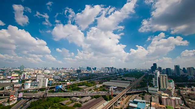 黄昏俯瞰高层建筑的城市商业区全景(泰国曼谷)视频素材