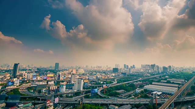 黄昏俯瞰高层建筑的城市商业区全景(泰国曼谷)视频素材