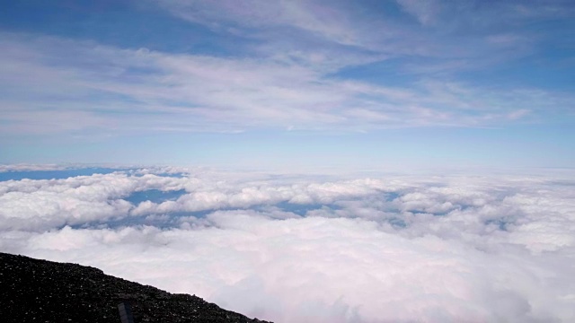 从富士山山顶看风景。(云海，全景)视频素材