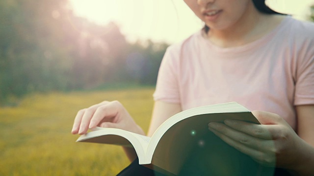 在草坪上看书的女人视频素材