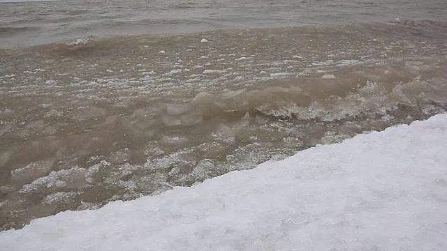 冰形成在秋天的河流上，自然背景，Ob水库，西伯利亚，俄罗斯视频素材