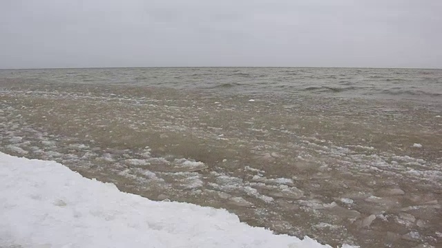 俄罗斯西伯利亚鄂毕河水库，秋天河面结冰视频素材