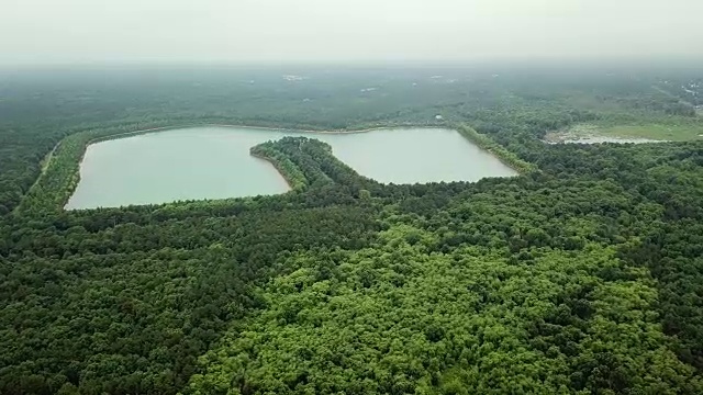 无人机镜头，向前飞过湖泊和森林，鸟瞰美丽的风景视频素材